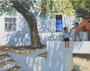 Blå dør, Mykonos, Grækenland, 2024 (olie på lærred)