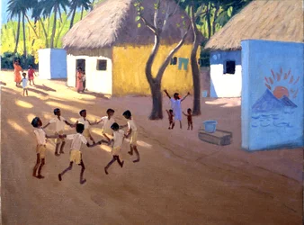 Dansende børn, Indien (olie på lærred)
