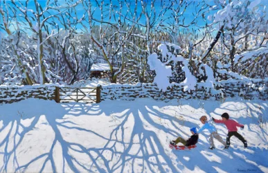 Sledging, Gambols Lane, Dovehead, High Peak, Derbyshire, 2021 (olie på lærred)