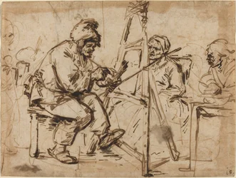 En kunstner, der sidder ved sit staffeli [recto]