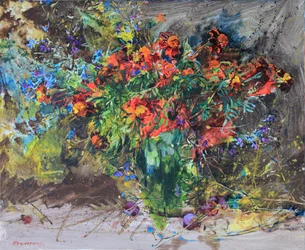 Farverig blomsterbuket