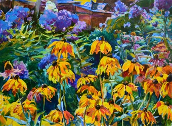 Farvestrålende haveblomster