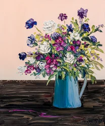Farverige blomster i impasto-teknik