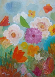 Farverige blomster i haven
