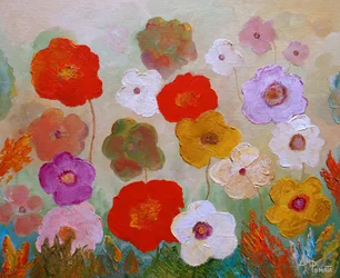 Farvestrålende malede blomster