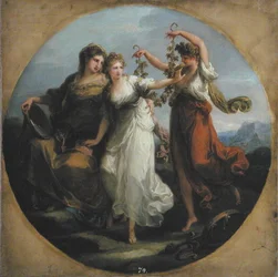 Skønhed, støttet af Prudence, Håner the Offering of Folly, ca. 1780 (olie på lærred)