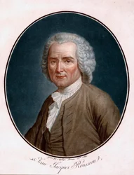 Portræt af Jean Jacques Rousseau (1712-1778) - Portræt af Jean-Jacques Rousseau - Graveret af Angelique Allais (nee Briceau) (aktivt 1700-tal), radering, akvarel 1791 (24,5x21,5 cm) - Bibliotheque de Geneve