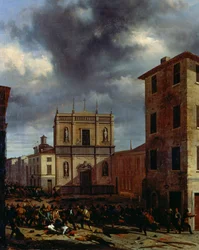 De ti dage af Brescia, af Angelo Inganni (1807-1880), olie på lærred, 38x45 cm