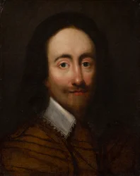 Portræt af kong Charles I (olie på forgyldt læder)