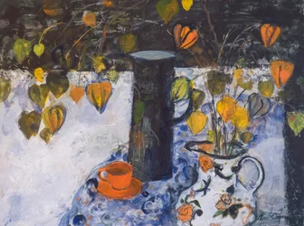 Kinesiske lanterner i en sort kande