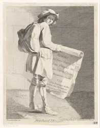 Rondreizende prentsælger Forhandler af billeder (titel på objekt) Studier taget i det lavere folk eller Crees i Paris. Tredje Farve. (serietitel på objekt)