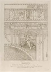 Grotesker: detalje af stukrelieffer, der dekorerer Colosseum i Rom, med en fløj..., ca. 1729.
