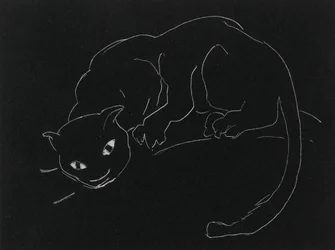 Night Series: The Cat (litho, hvid streg på vævet papir)