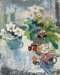 Første blomster, ca. 1947 (olie om bord)