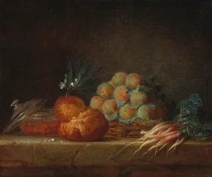 Stilleben med brioche, frugt og grøntsager, 1775