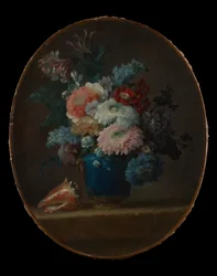 Vase med blomster og konkylie, 1780.
