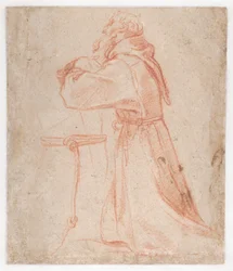 Carracci - Studier til en figur af den hellige Frans, der knæler i profil (bagside), 1583-85