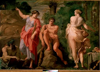 Herkules (Herakles) ved korsvejen. 1596. Mål 167 x 237 cm. Museo Nazionale di Capodimonte, Napoli.