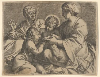 Madonna og barn med de hellige Elizabeth og Johannes Døberen Madonna della Scodella, den..., 1606.