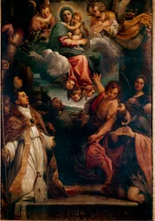 Madonna i herlighed med barnet og seks helgener Madonna af Saint Ludovic. Maleri af Annibale Carracci (Annibal Carrache