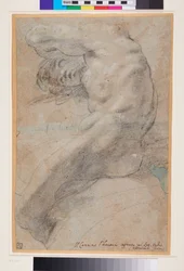 Studie af en nøgen mand, ca. 1560-1609 (sort-hvide kridt på blågråt papir)