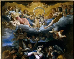 Hyrdernes tilbedelse Detalje, der repræsenterer en koncert af himmelske engle, der synger Guds ære. Maleri af Annibale Carracci eller Annibal Carrache (1560-1609). 1597. Orleans, Fine Arts Museum.