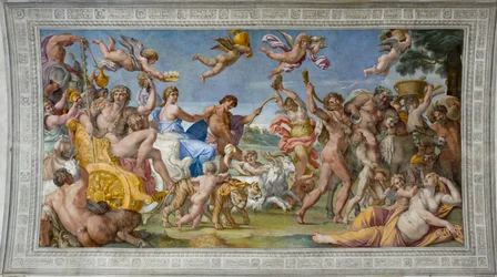 Bacchus og Ariadne par Carraccis triumf, Annibale (1560-1609). Frisk, ca. 1597, Palazzo Farnese, Rom