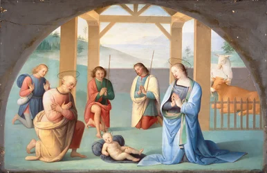 Tilbedelse af Kristusbarnet (efter Perugino), ca. 1844-1933 (olie på lærred)