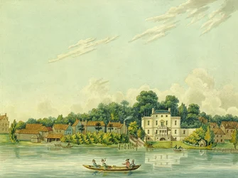 Themsen ved Twickenham, der viser Alexander Popes hus