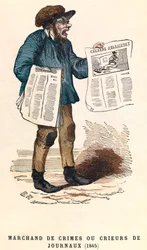 En skribent af aviser i 1845, gravering, privat samling - Avissælger i Paris