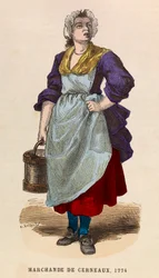 En kernehandler i 1774 (valnødder) - Valnøddesælger i 1774 - privat samling