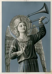 En musiker-engel, der spiller trombone (tryk)