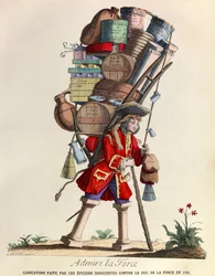 Beundre La Force-karikaturen lavet af apotekerne i Paris mod hertugen af La Force i 1721 (kong Louis XVs regne) - privat samling