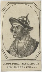 Adolphe de Nassau (1250-1298) - Adolf af Nassau, romernes konge, anonym. Radering, størrelse: 10,8x6,2