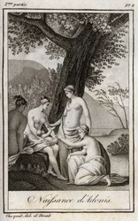 Adonis er født. Stik fra 1819 i "Lettres a Emilie sur la mythologie" af Charles Albert Demoustier (1760-1801). Privat samling.