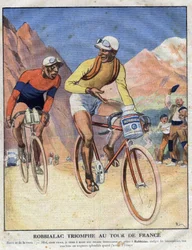 Reklame for maleriet Robbialac: "" Robbialac triumf ved Tour de France"". En cyklist sælger fordelene ved Robbialac maling til sin cykel. Gravering. En af "The Little Journal Illustrates"
