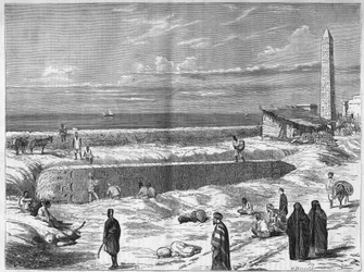 Arkæologer i Egypten: nålene (obeliskerne) fra Kleopatra til Alexander. Indgravering i "The Illustrious Universe"