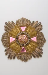 Østrig - Leopoldordenen: plakette med ridderstorkors tilhørende Charles Louis Huguet, markis af Semonville (1759-1839) - Debut XIX århundrede - Broderier af guld, sølv og silketråde, crantilla, pailletter og tinsel - Sjæl af stort lærred og hvidt