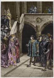 Charles VIII og Anne af Bretagne - Møde mellem kong Charles VIII (1470-98) og Dronning Anne af Bretagne - gravering fra "" Frankrigs historie fortalt til mine børnebørn"" - af Francois Guizot - 1872-1876