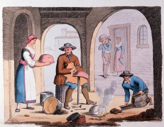 Håndværk: kedelmageren. 1800-tals gravering Privat samling