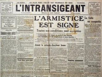 Detalje af 25989: En af "" The Intransigent""" af 11/11/1918, der annoncerer "" våbenhvilen er tegn""