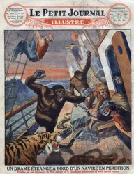 Drama om det franske linjeskib "" Saint Etienne"": gorillaer, tiger, løve og slange bestemt til engelske zoologiske haver flygtede fra deres bur og angreb besætningsmedlemmerne. "" Gravering. En af "The Little Journal Illustrates"