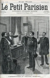 Dreyfus-sagen, i 1898, arrestationen af oberstløjtnant Georges Picquart (1854-1914). I "le petit Parisien" fra 1898.