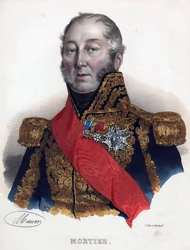 Edouard Adolphe Mortier (1768-1835), marskal af Frankrig - Anonym - 1835 - Litografi, akvarel - 32x24 - Privat samling