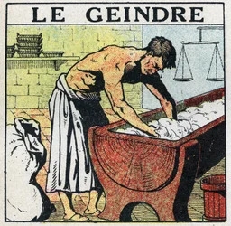 Elektriske værktøjer: klynken eller assistenten til bageren, hvis metier var at skrælle frugtkødet før opfindelsen af elektriske petriner. Anonym illustration fra 1925. Privat samling.