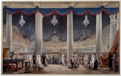 Udstilling af industriprodukter på Louvres gårdplads i 1801 Gouache og anonym akvarel. 1801. Paris, Musee Carnavalet