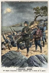 Første Balkankrig: portræt af Sophia Yovanovich, en ung serbisk kvinde, der meldte sig frivilligt mod Tyrkiet. Illustration taget fra "" Le Petite Journal"" 01/12/1912 Privat samling.