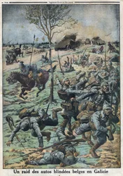 Første Verdenskrig 1914-1918 (Krig 14-18). Razzia af belgiske biler i Galicien. I "" Le Petite Journal", den 29/10/1916. Privat samling