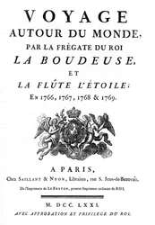 Frontispice fra 1771 af bogen "" Reise Jorden rundt af Kongens Fregat La Boudeuse og fløjten L