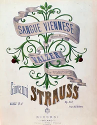 Frontispice af musikpartitur af Wienerblod af Johann Strauss